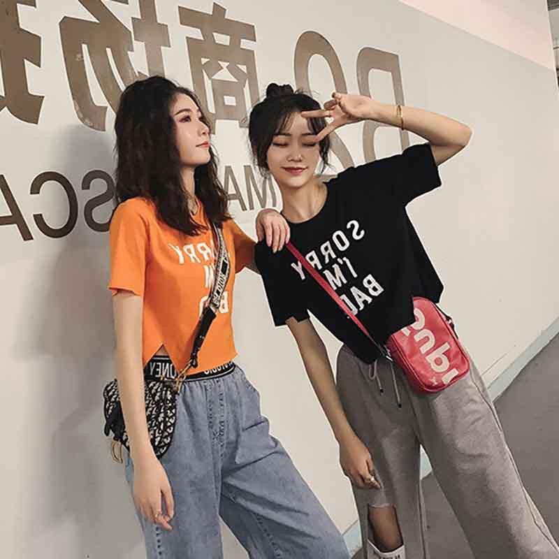 Áo thun nữ tay ngắn in chữ