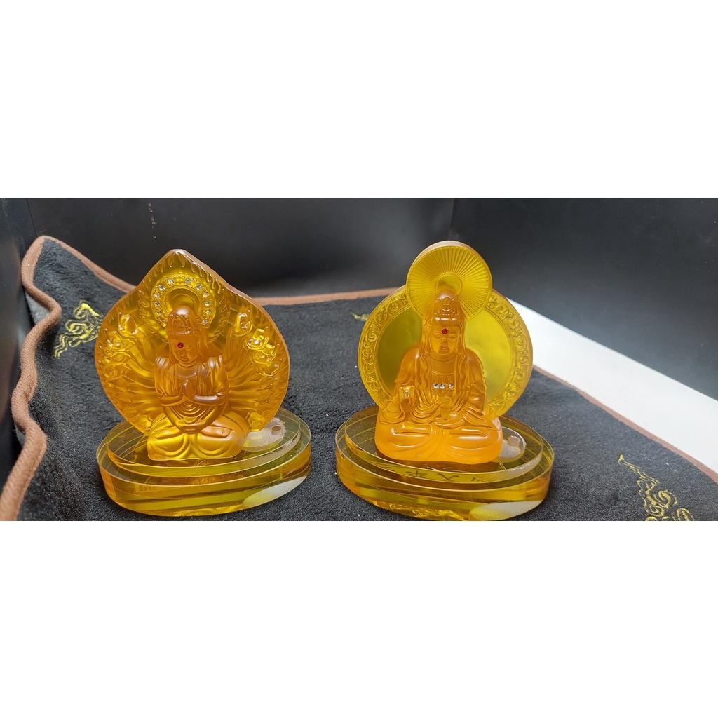 Tượng Quan Âm Lưu Ly Vàng 2 mặt - Trang Trí TapLo Ô Tô