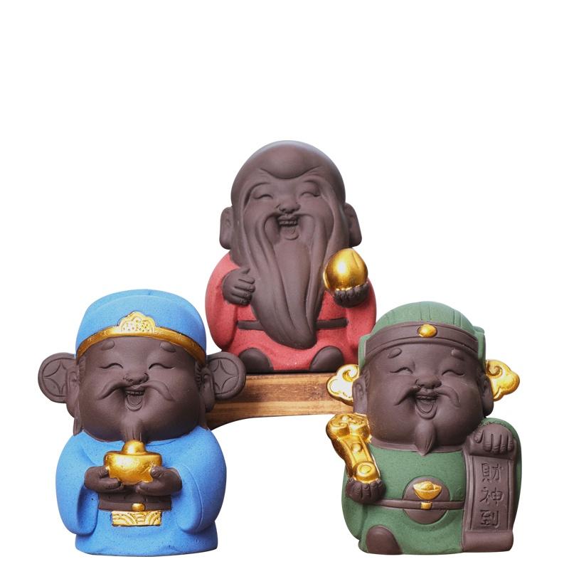 Bộ tượng tam đa PHÚC LỘC THỌ đứng, tượng gốm tử sa mini trang trí bàn làm việc, phòng khách