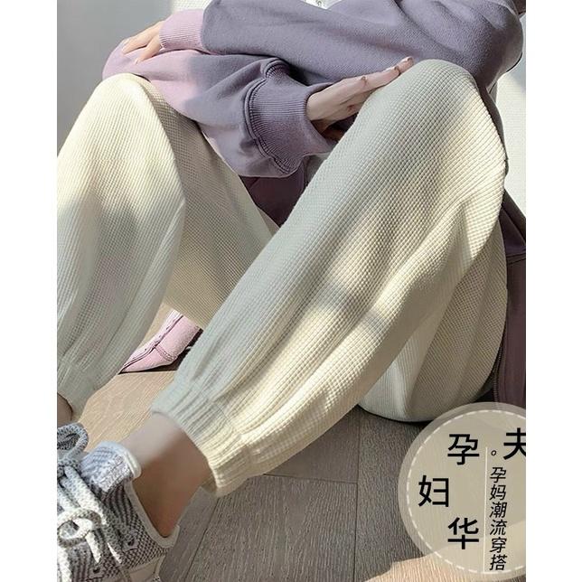 Quần jogger nữ chất lưới tổ ong 3 màu vải nỉ Cotton CVC dày dáng xuông bo ống