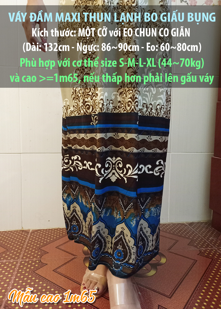 Váy đầm maxi thun lạnh co giãn giấu bụng dạo chơi, đi biển - Maxi 65