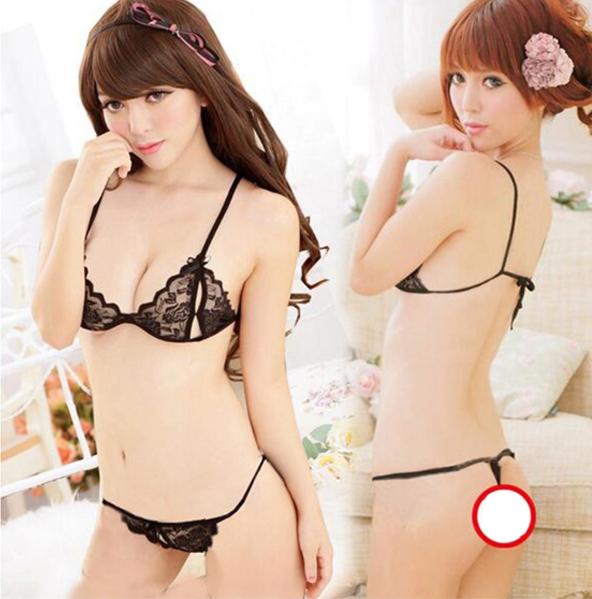 Sét áo ngực 2 dây & quần lót nữ thêu ren - Màu đen