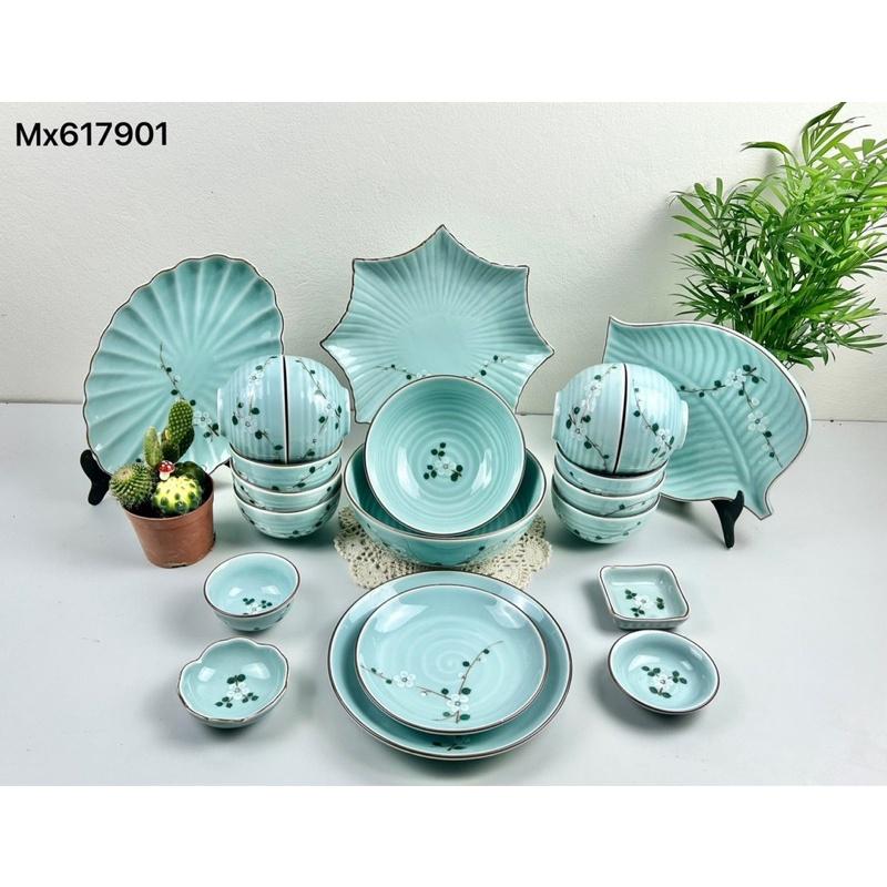 Set bát đĩa men ngọc 20-21 món. Gốm sứ Bát Tràng cao cấp