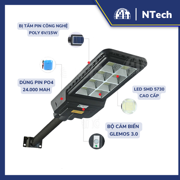 Đèn đường năng lượng mặt trời Jindian [JD-9500] Công suất 500W