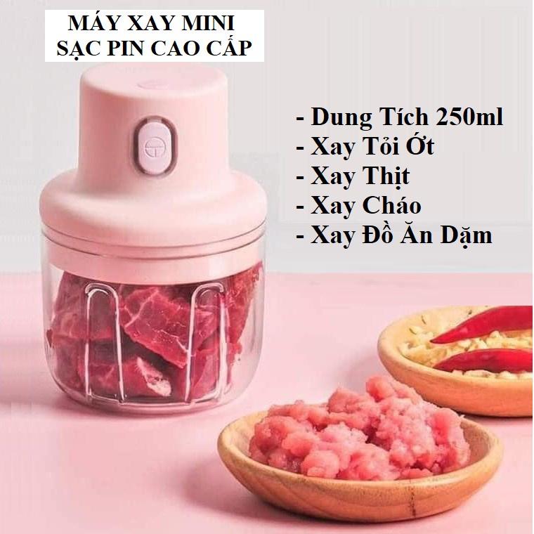 Máy Xay Mini Sạc Điện, Có Cổng Sạc Usb Xay Nhuyễn Cực Nhanh Xay Hành, Tỏi, Ớt, Rau Củ Quả , Đồ Ăn Dặm