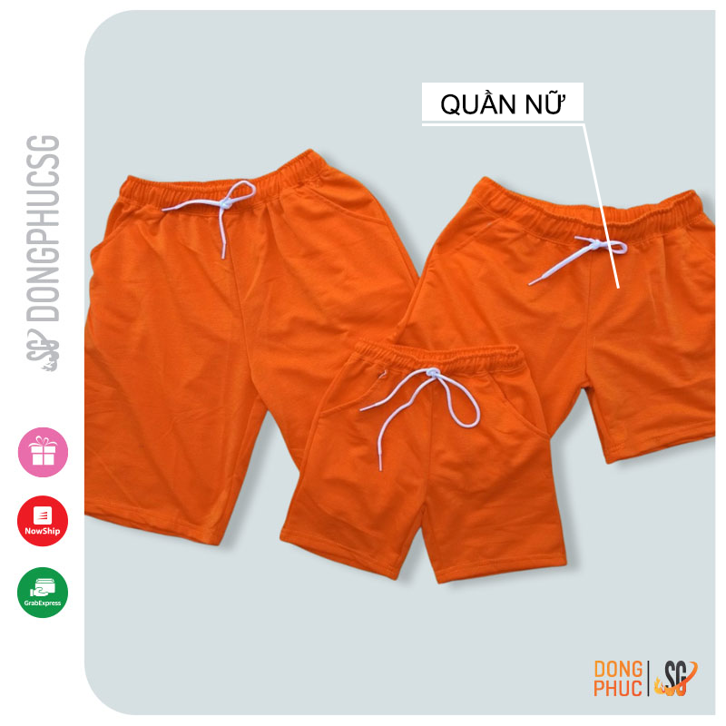 Quần đi biển gia đình màu cam kiểu short ngắn thun da cá dày dặn có thể mặc cặp đôi nam nữ hội nhóm SGQC DONGPHUCSG