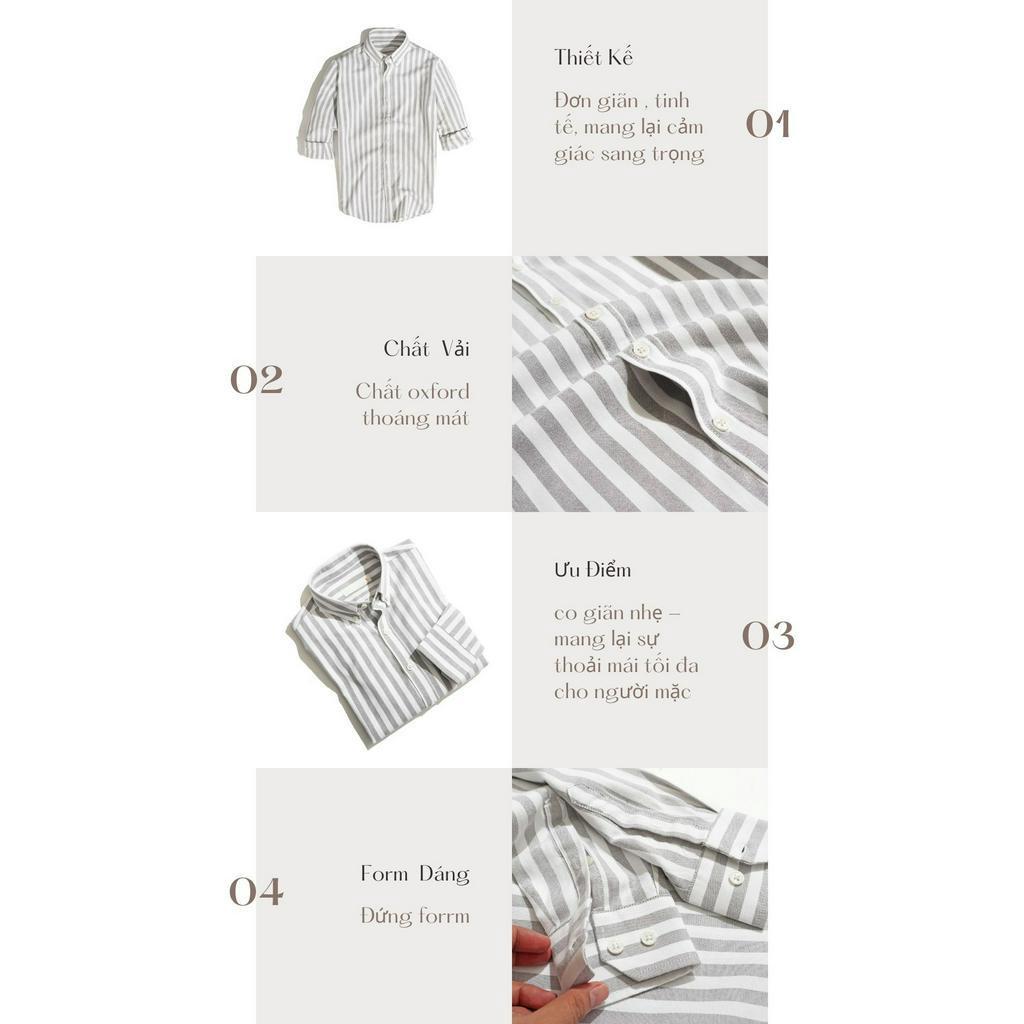 Áo Sơ Mi Nam Ngắn Tay Phối Sọc BY COTTON Light Grey Stripes Oxford 1122