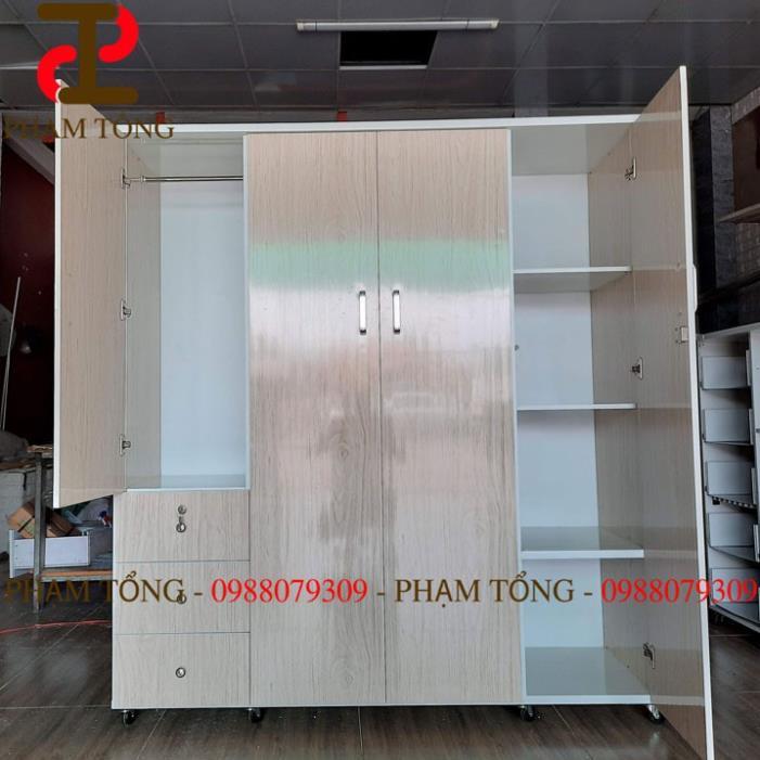 Tủ nhựa đài loan 4 cánh màu gỗ có  hộc kéo  Miễn phí giao hàng