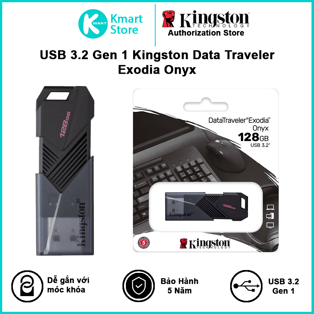 Usb Kingston 3.2 Gen 1 Datatraveler Exodia Onyx Usb Flash Drive 64G 128G 256G - Hàng Chính Hãng - 128Gb