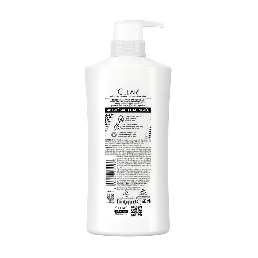 Dầu Gội Clear Thảo Dược Nuôi Dưỡng Da Đầu Từ Gốc, Sạch Gàu Và Giảm Gãy Rụng 630g - Gừng &amp; Hoa Cúc