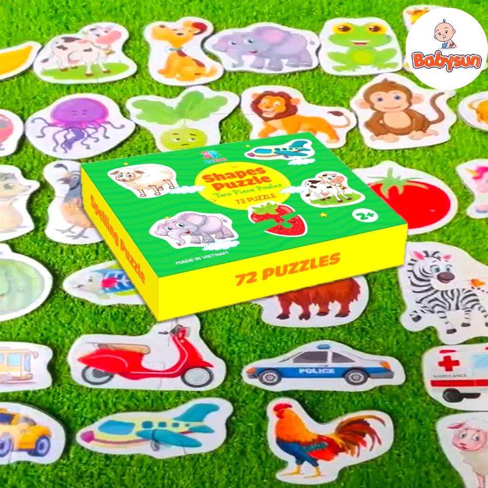 Đồ chơi Puzzle Ghép Hình 72 mảnh học chữ cái, số đếm, giao thông, rau củ quả, con vật sản xuất tại Việt Nam