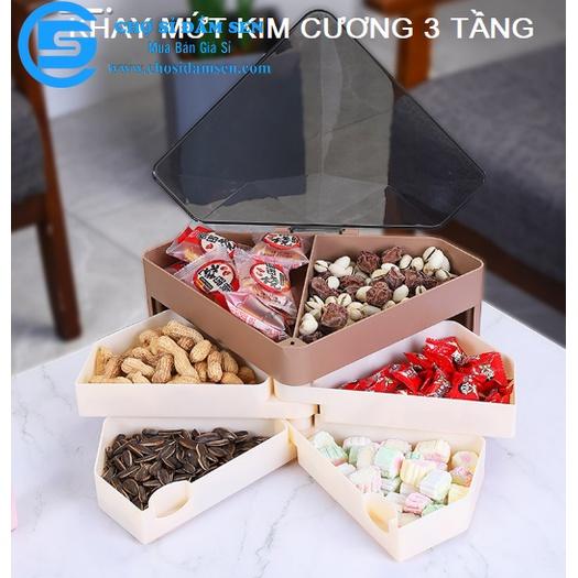 Khay đựng mứt Kim Cương, Khay mứt tam giác 3 tầng mẫu mới sang trọng