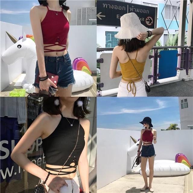 áo yếm ngược đan dây đi biển cá tính chất thun gân ulzzang