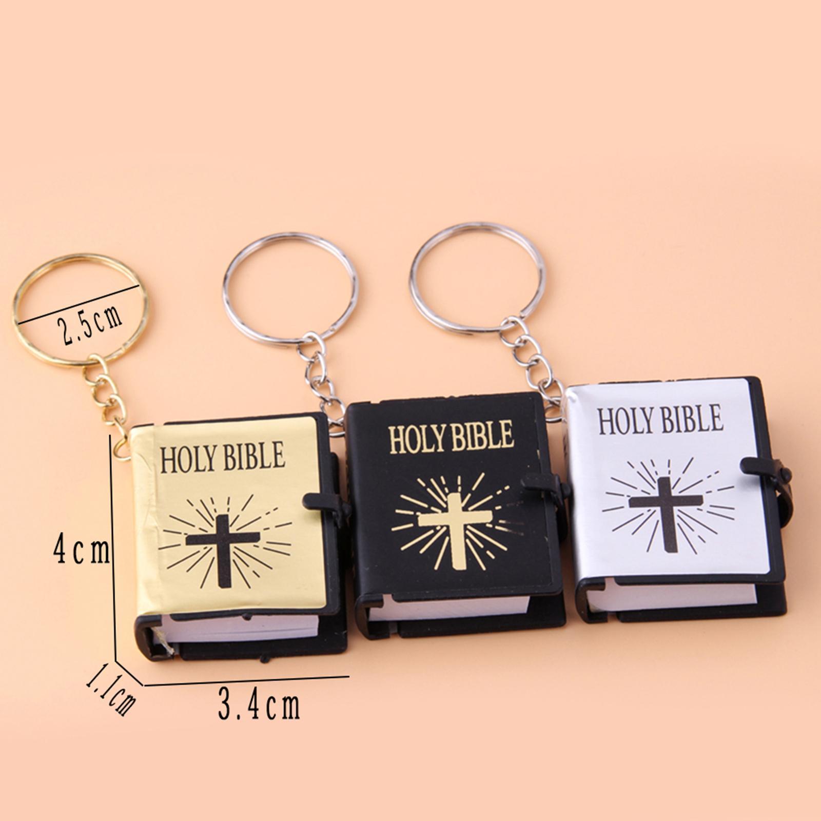 Cute Mini Book Keyring Religious Christian Bible Keychain Can Read