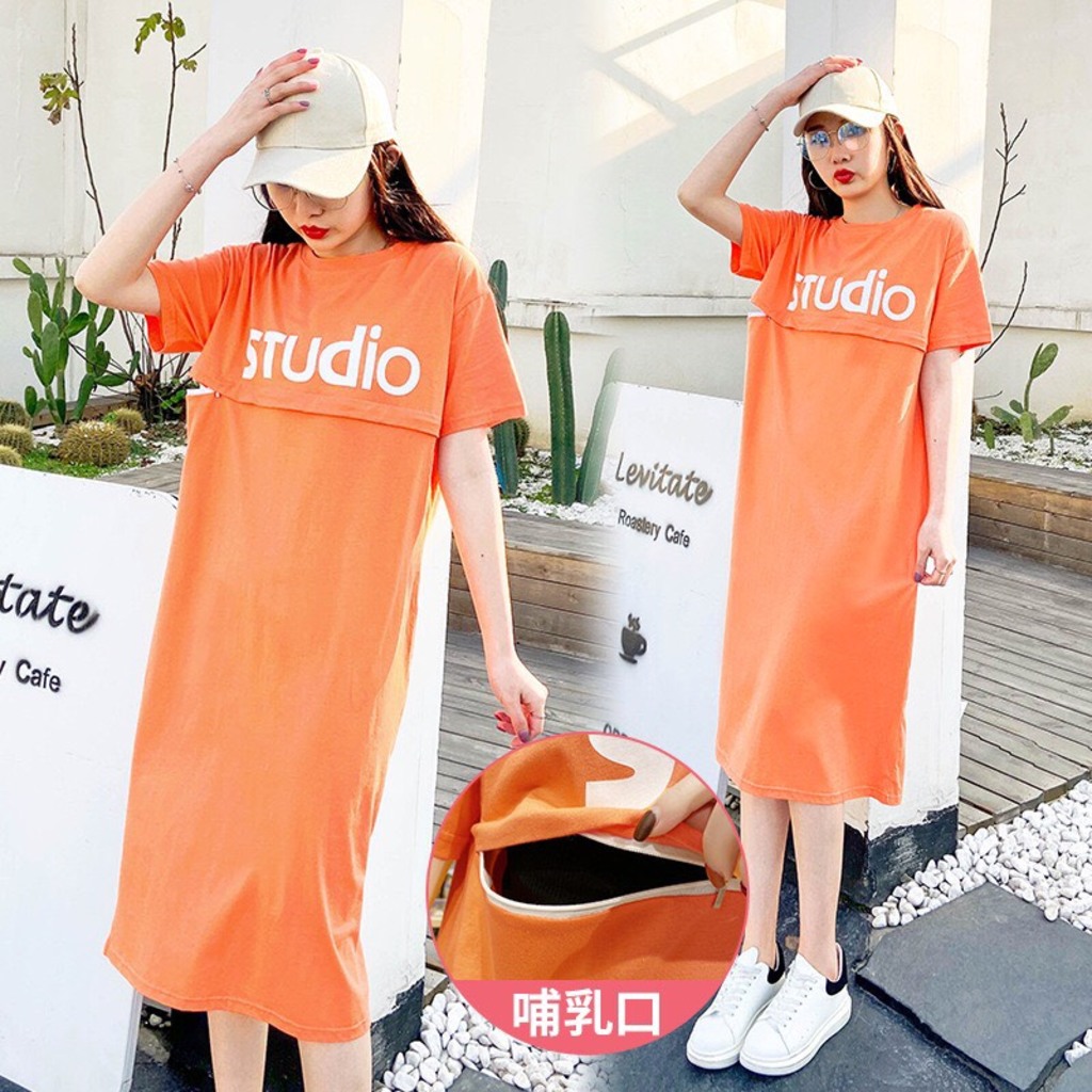 Đầm bầu sau sinh cho con bú Studio (có size lớn đến 105kg) chất liệu cotton thoáng mát, kiểu dáng năng động và thời trang