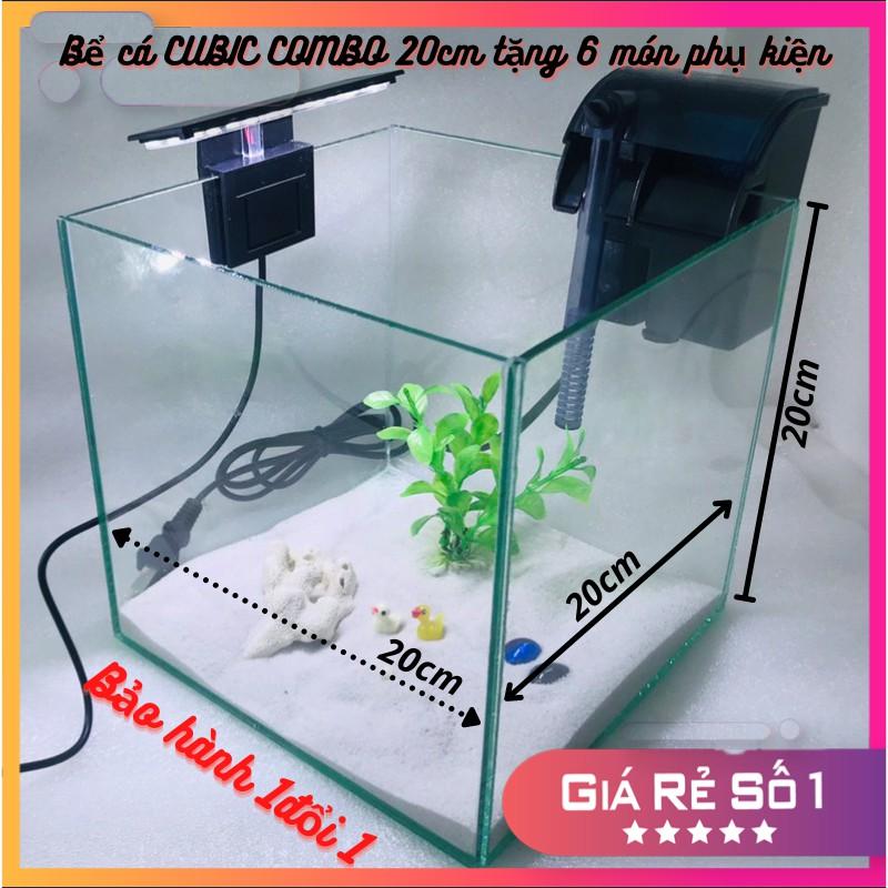 Bể cá mini CUBIC 20cm COMBOTặng 6 món phụ kiện trang trí