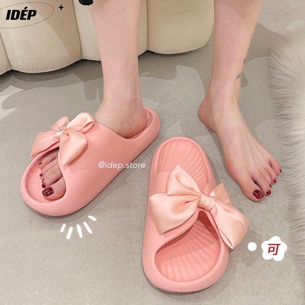 Dép bánh mì gân tăm Nơ nữ quai ngang thời trang siêu êm chống trơn trượt đi trong nhà tắm iDÉP DL246