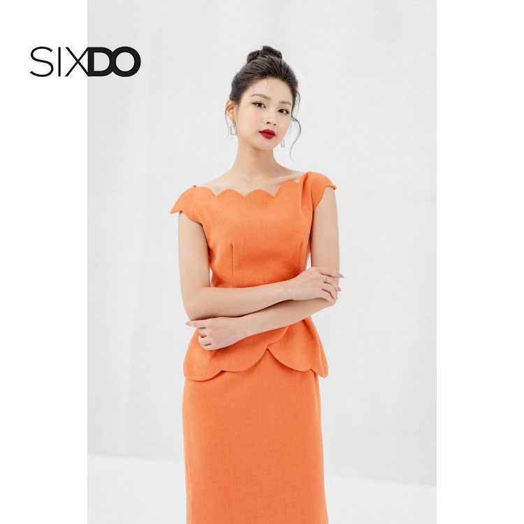 Đầm dáng ôm cổ sò midi SIXDO