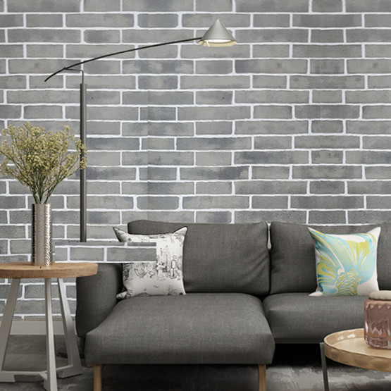 GIẤY DÁN TƯỜNG KHỔ 45CM X10M GẠCH XÁM VIỀN TRẮNG