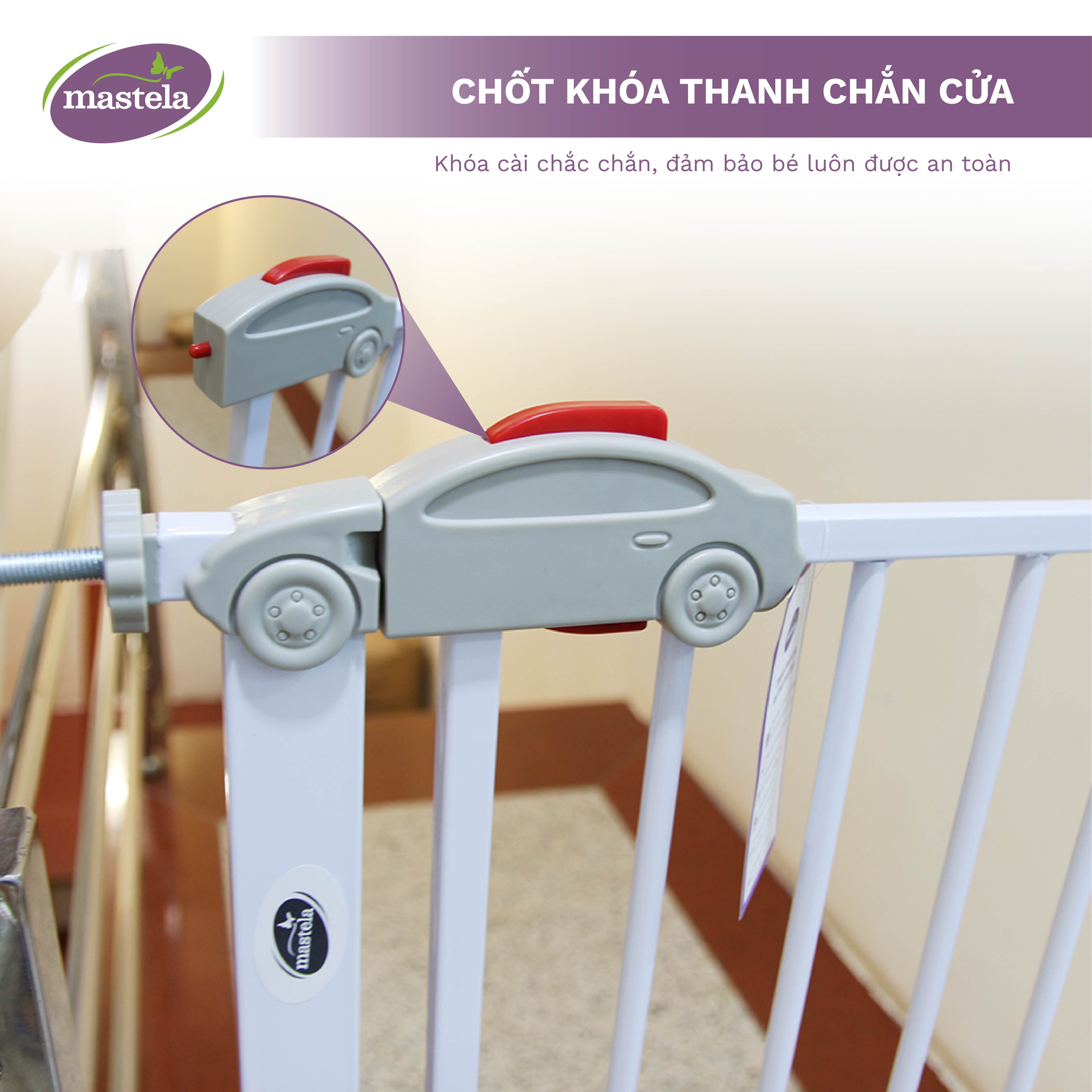 Thanh chắn cửa, chắn cầu thang chính hãng Mastela D04 bảo vệ an toàn cho bé, Không cần khoan tường, có thể thanh mở rộng