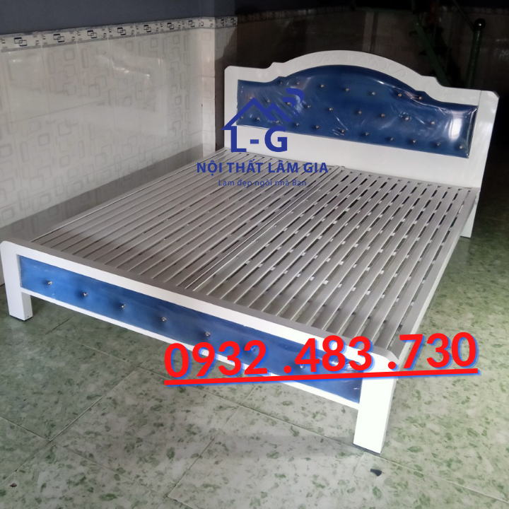 Giường sắt hộp cao cấp rộng 1m6x2m- LG55518 màu Xanh