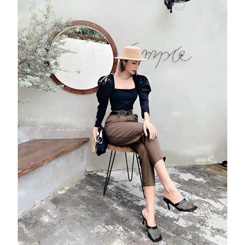 Quần baggy nữ cạp cao sẻ v,quần tây nữ lưng cao