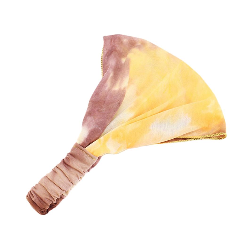 Tie-Dye Headband Stretch Wide Hair Wrap Hair Band Yoga Headwear Yellow