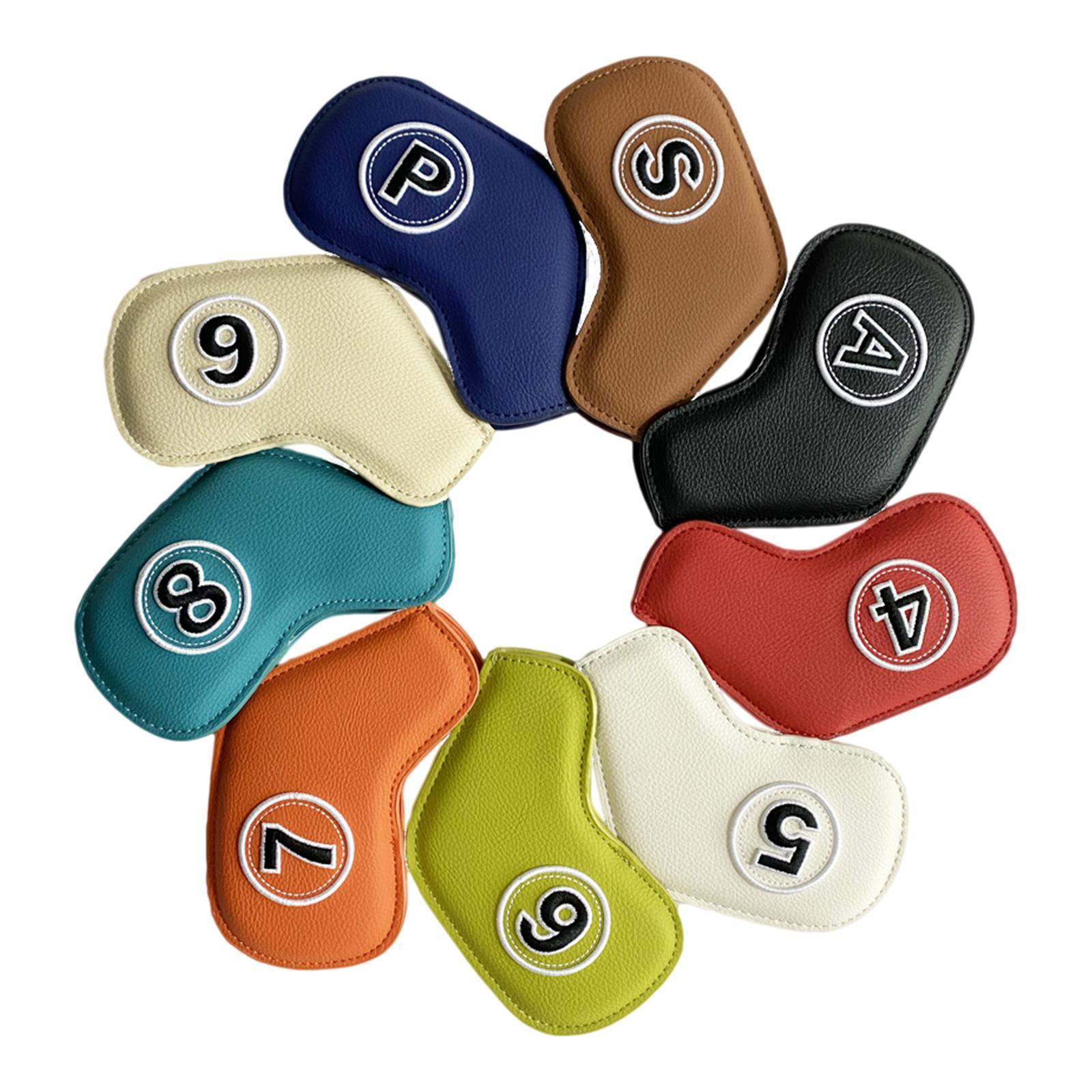9x PU Leather Golf Iron Headcover Waterproof Embroidery Number Protective Sleeve Fits All Brands