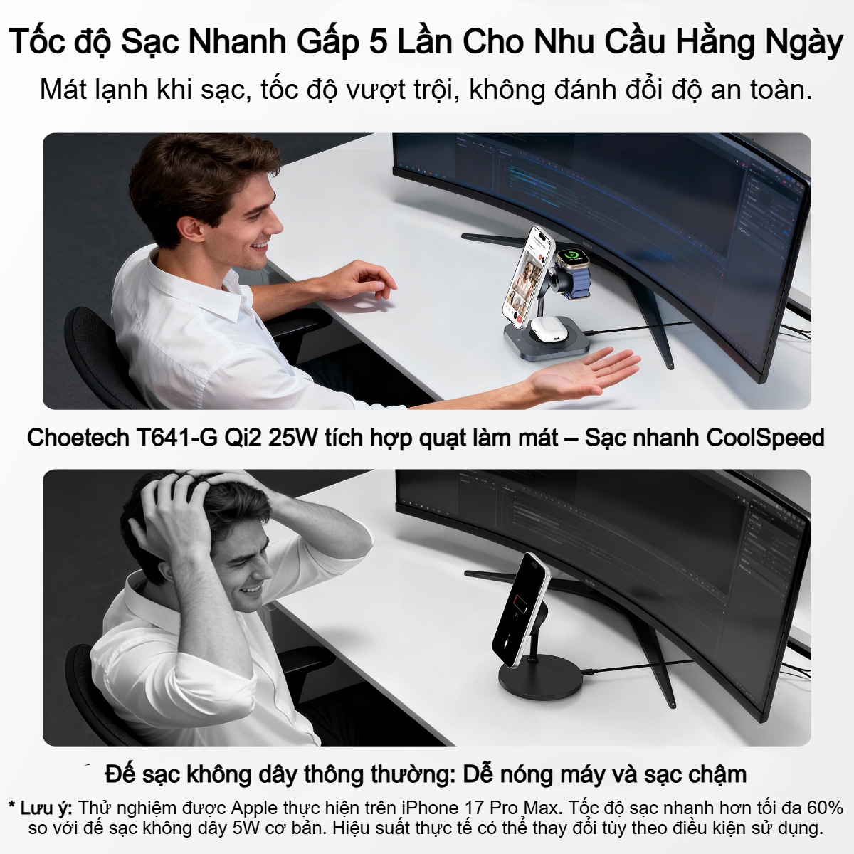 Đế Sạc Không Dây 3in1 Choetech T641-G Qi2 25W – Sạc Nhanh Từ Tính, Làm Mát Chủ Động - Hàng chính hãng