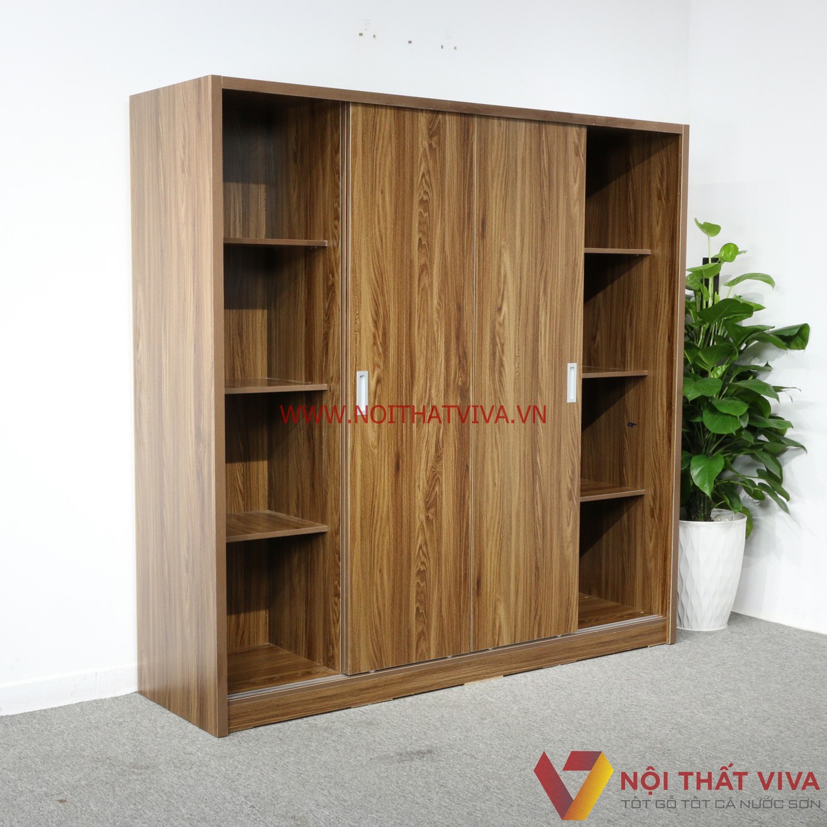 Tủ Áo Cửa Lùa 2m Gỗ MDF Melamine Màu Óc Chó