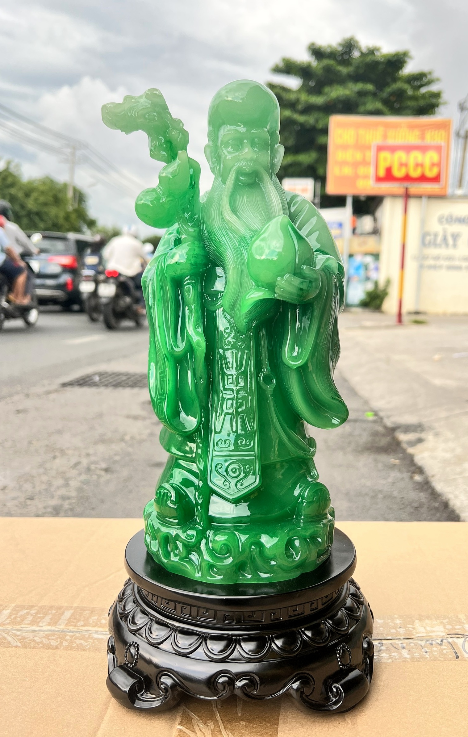 Bộ Tượng Phúc Lộc Thọ Rời Màu Xanh Cao 37cm