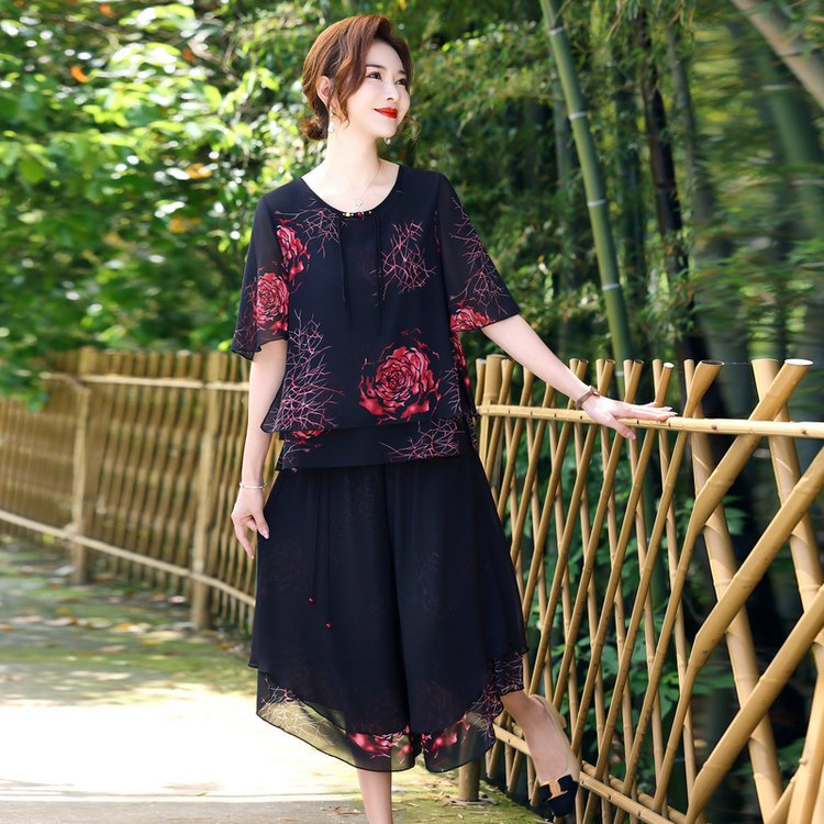 Bộ Đồ Mùa Hè Voan Tay Ngắn Cho Mẹ AB91- Hàng Quảng Châu Cao Cấp