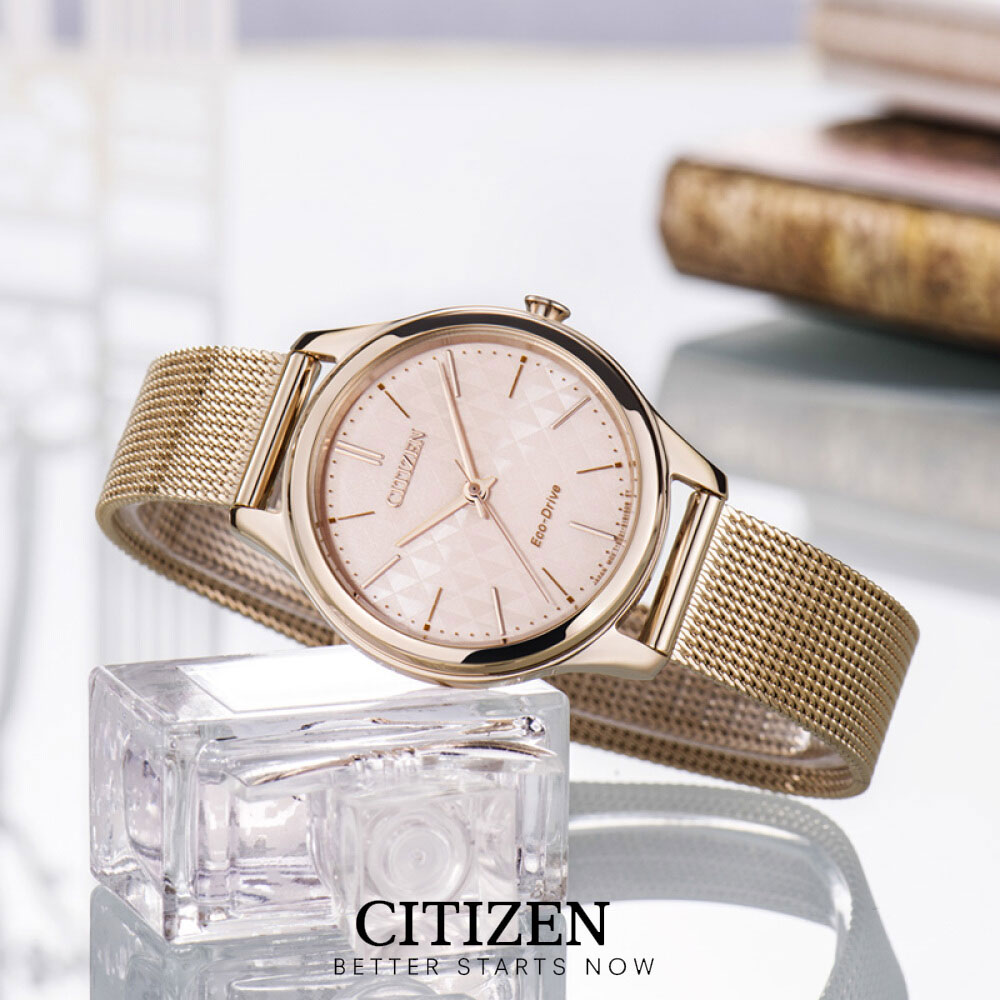 Đồng Hồ Nữ Citizen Dây Thép Không Gỉ EM0503-83X - Mặt Vàng Hồng