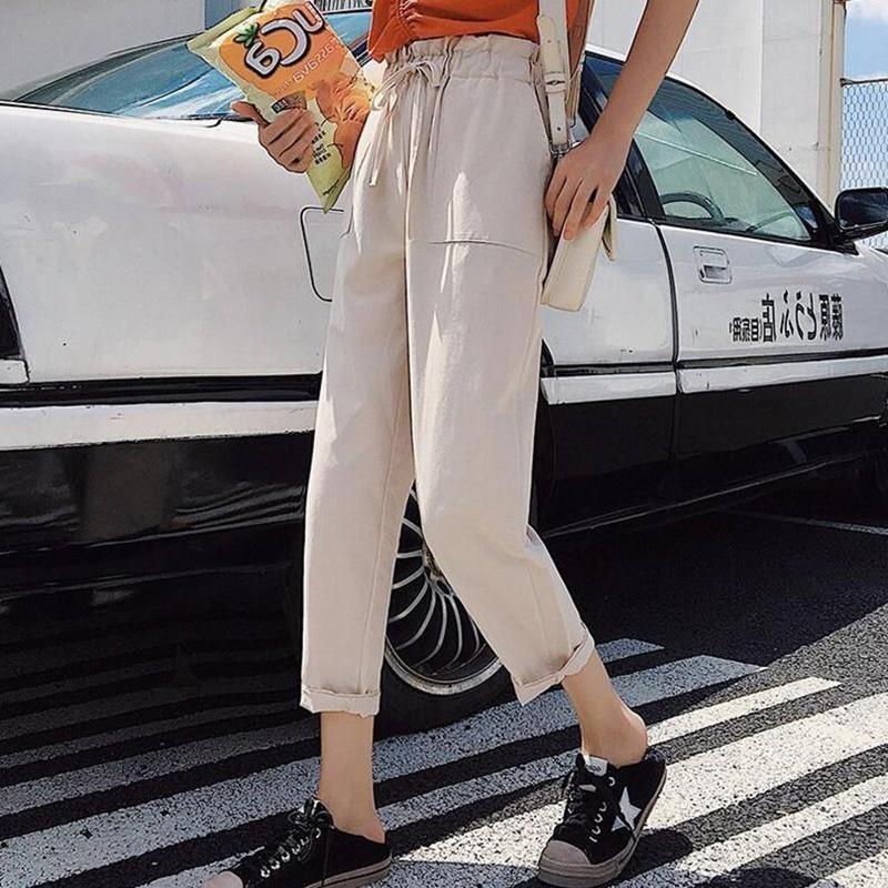 Quần dài lưng cao dáng rộng phong cách Hàn Quốc thời trang cho nữ