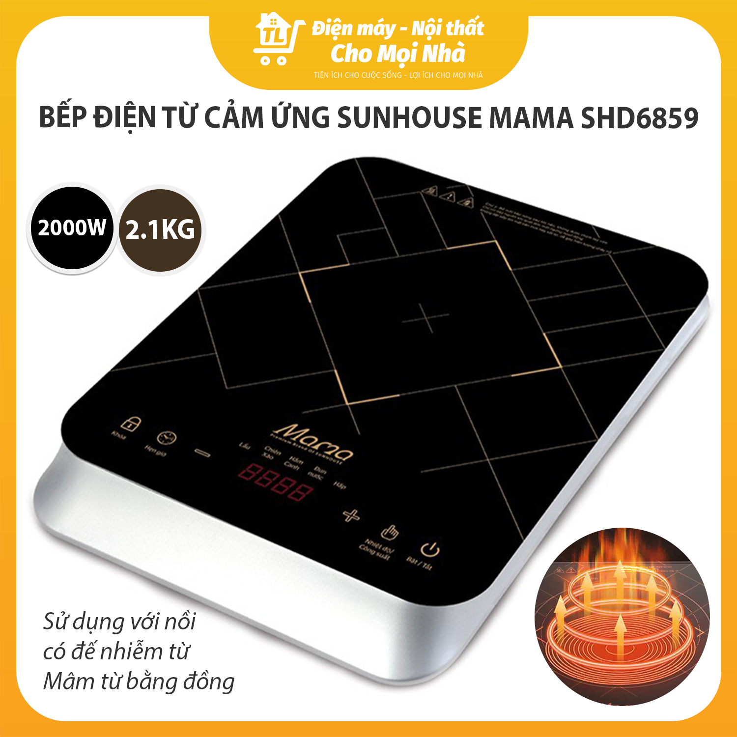 Bếp điện từ cảm ứng Sunhouse Mama SHD6859 - Hàng Chính Hãng