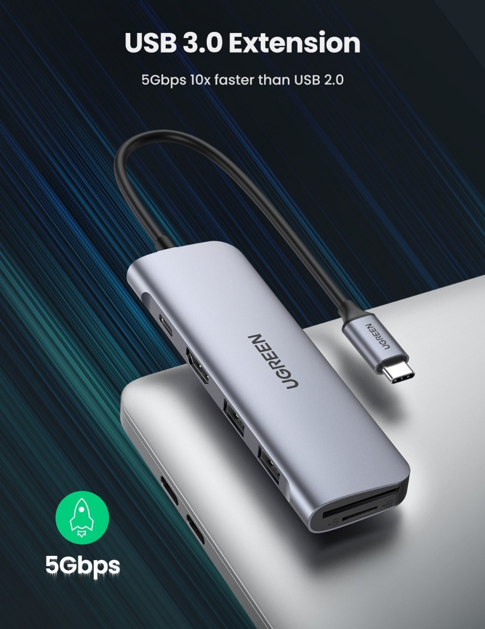 Bộ chuyển đổi đa năng TypeC sang 2 USB 3.0 + HDMI + SD, TF+ PD (6 in 1) Ugreen - hàng chính hãng 70411