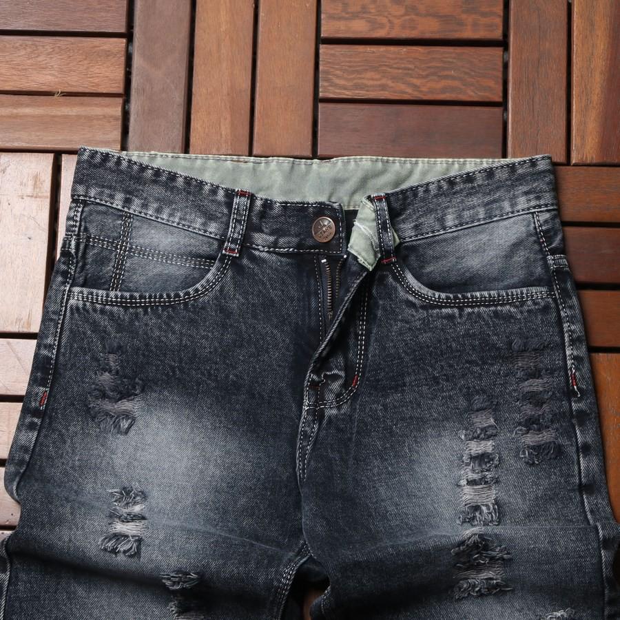 Quần short jean nam đen bạc rách lỗ GN415 Gấu Nâu