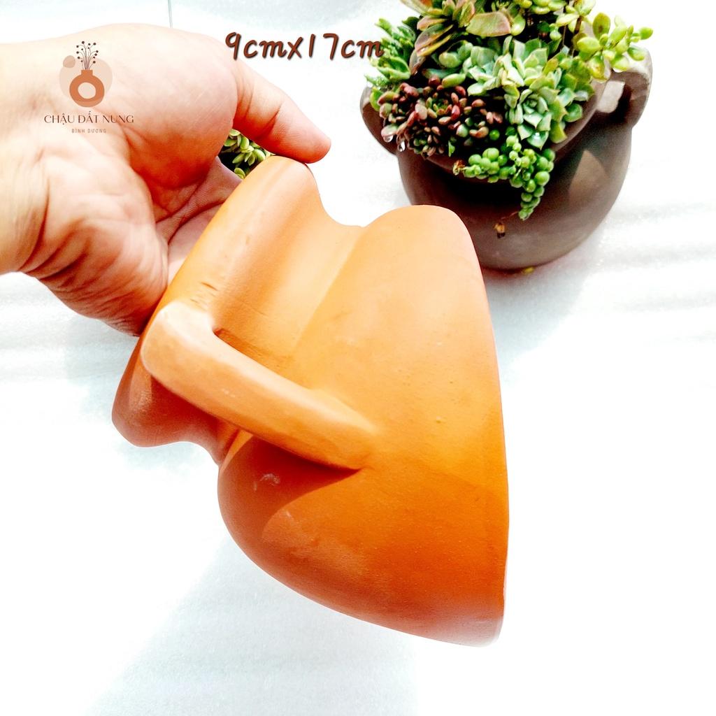 Chậu đất nung Bình Dương - Ốp tường quai - miệng chậu 9cm, chiều cao 17cm