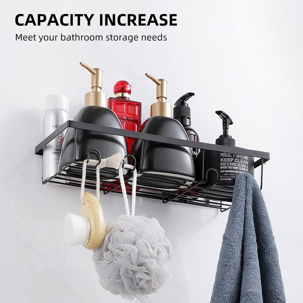 Adhesive Shower Caddy with Hooks No drilling Bathroom Shower Basket and Soap Dish Shower Storage Organizer