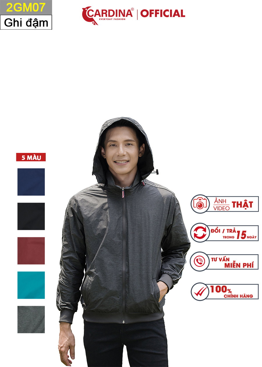 Áo khoác gió nam CARDINA 2 Lớp Lót Lưới Cao Cấp Viền Thể Thao Siêu Nhẹ Cản Gió Giữ Nhiệt Cản Bụi Chống Nước 2GM