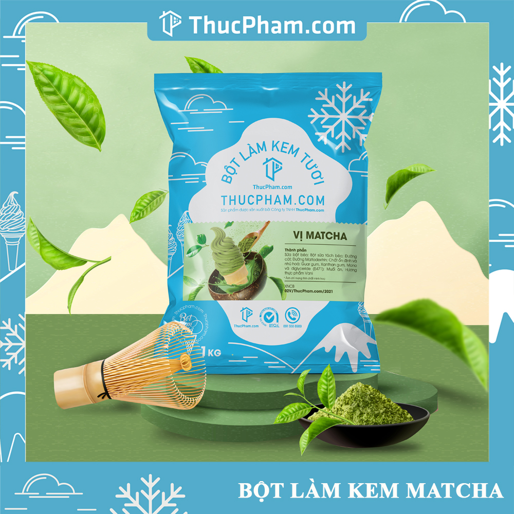 Bột Làm Kem Tươi THUCPHAM.COM Vị Matcha 1kg - Công Thức Độc Quyền Hương Vị Mới, Không Gắt, Không Hắc
