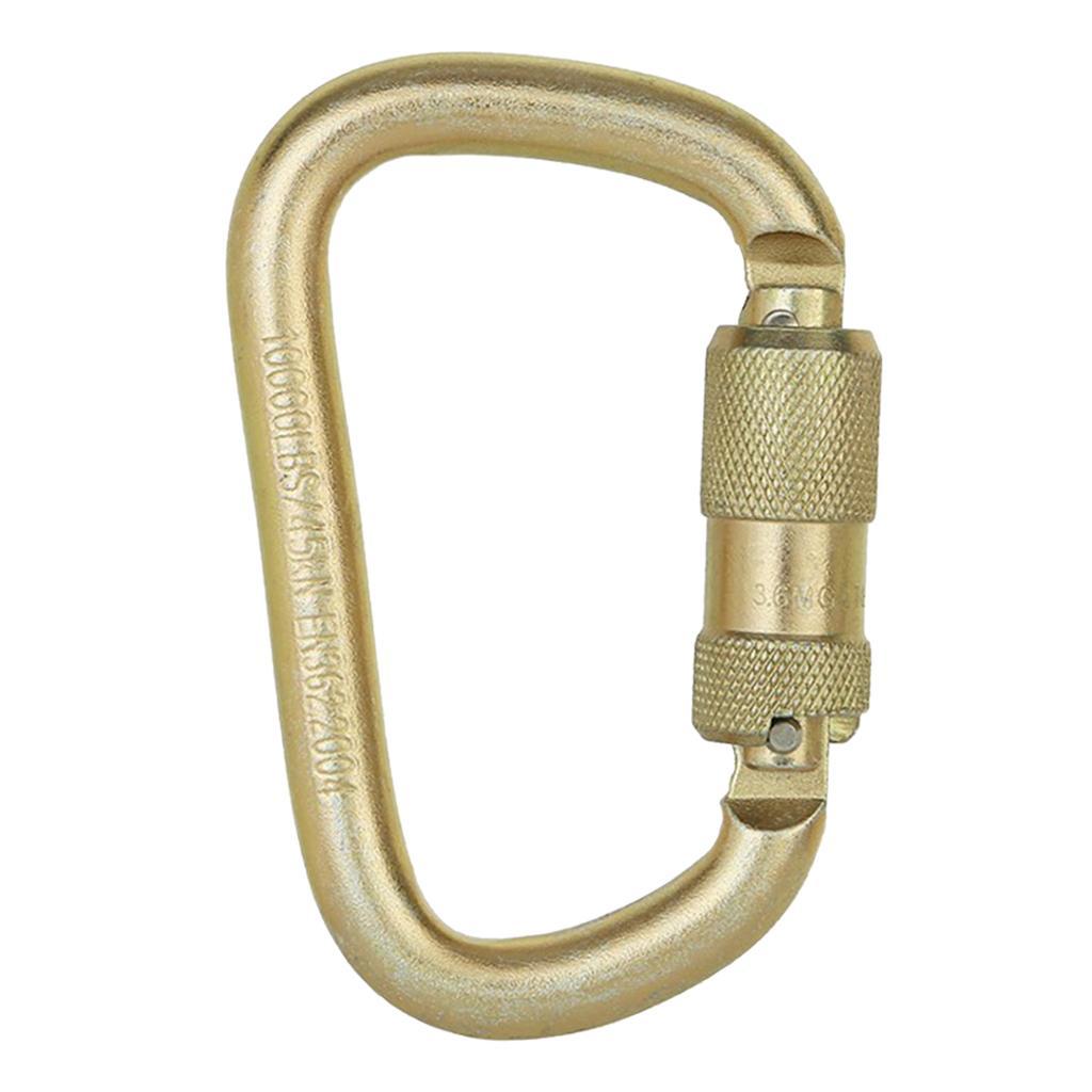 Carabiner Clip Hook Heavy Duty Steel D- Screw Climbing Golden