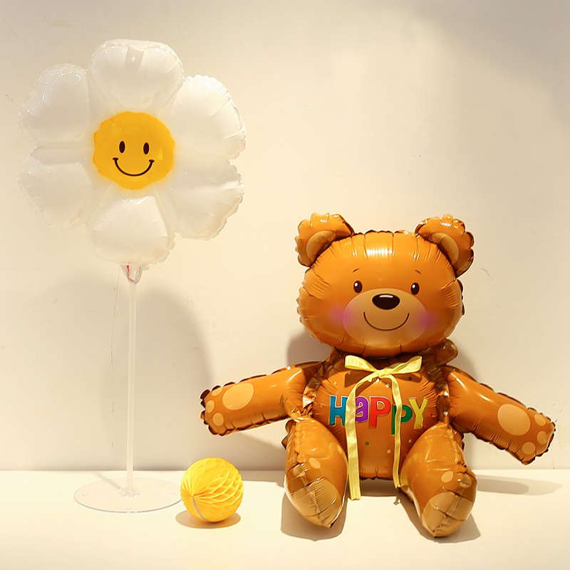 Bóng kiếng gấu ngồi 55cm trang trí sinh nhật cho bé HPBD - Bóng gấu nâu 4D trang trí sinh nhật