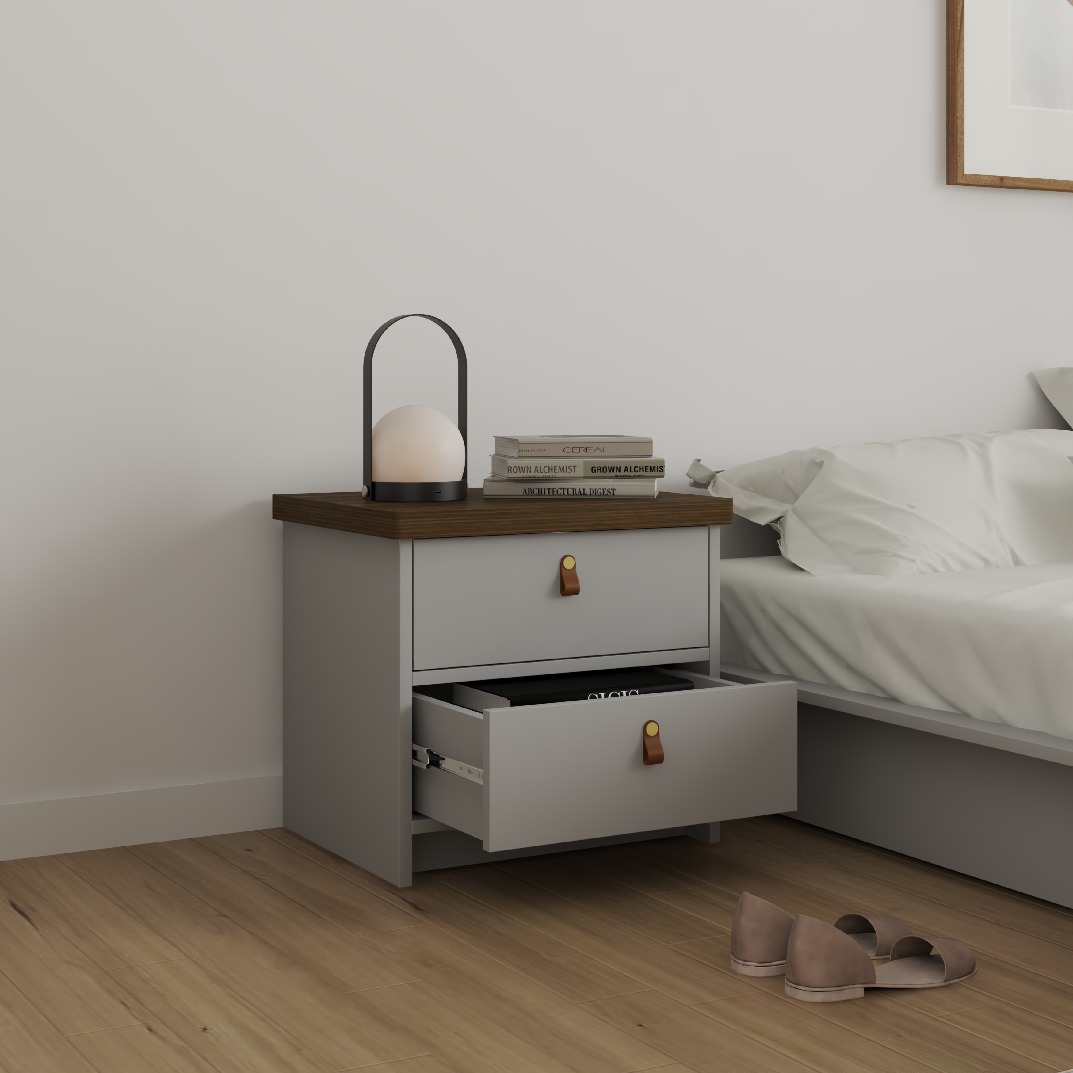 [Happy Home Furniture] NOMIA , Táp đầu giường 2 ngăn kéo , 50cm x 40cm x 46cm ( DxRxC), THK_069