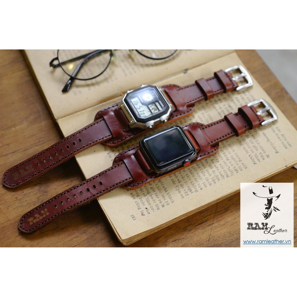 DÂY APPLE WATCH DA BÒ NÂU ĐỎ KIỂU ĐỨC - RAM BUNDSTRAP B1 NÂU ĐỎ