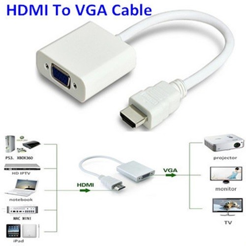 Cáp Chuyển Đổi HDMI Sang VGA + Audio Cáp Tròn Đầu Chuyển Đổi HDMI To VGA Bộ Chuyển Đổi Cho PC, Laptop, Máy Chiếu Cao Cấp Độ Dài 20CM - Hàng Nhập Khẩu