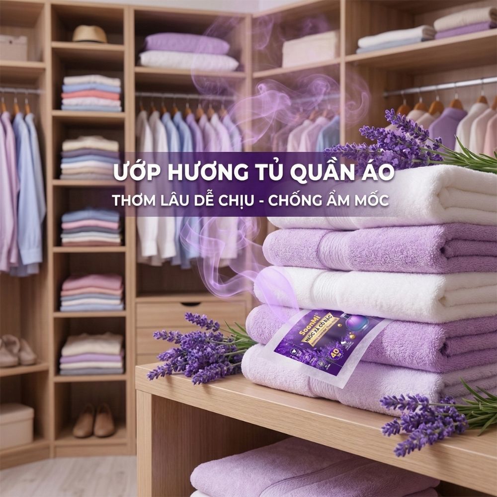 Nước xả cô đặc - Giấy Thơm Quần Áo SoonMi Hương Lavender - Nước Xả Cô Đặc Cho Máy Sấy (Hộp 40 Tờ) - hàng chính hãng