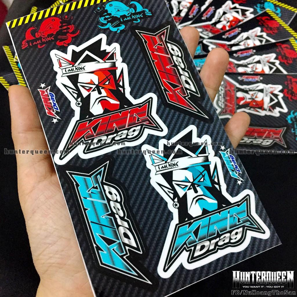 Bộ hình dán logo King Drag xanh đỏ. Decal cao cấp chống nước, sắc nét, bền màu, dính chặt.