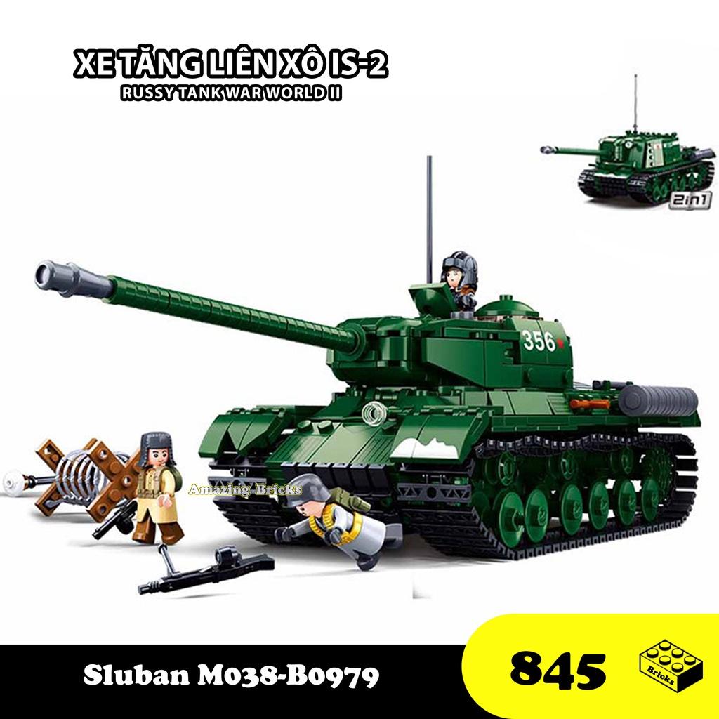 Đồ chơi lắp ráp Xe Tăng Liên Xô IS-2, Sluban B0979 Russy Tank, Xếp hình thông minh, Mô hình Xe Tăng