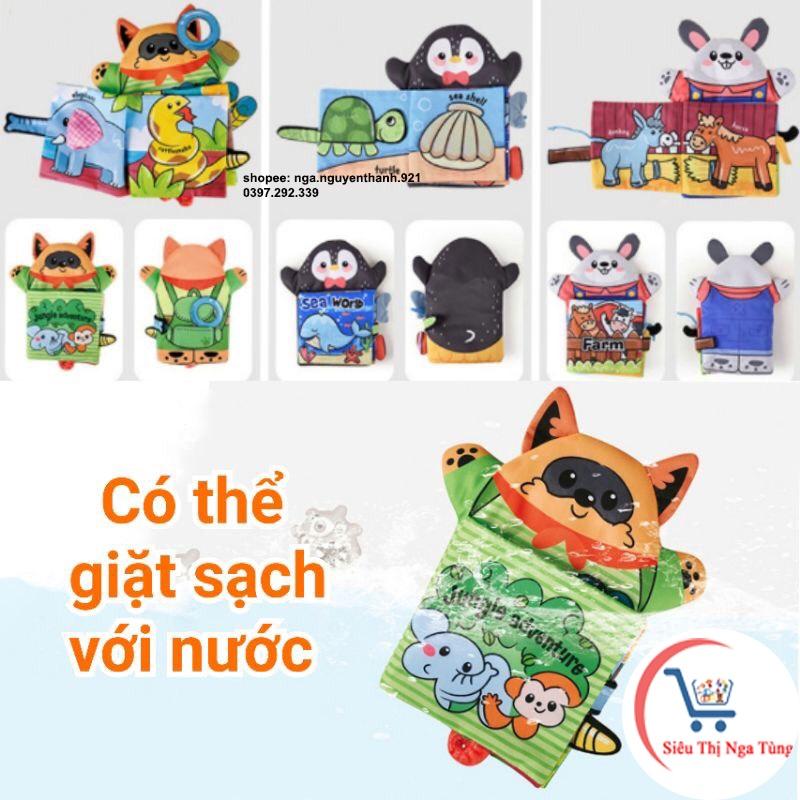 Sách vải - sách vải cho bé kèm rối tay, hình động vật 3D có âm thanh dạy học cho trẻ